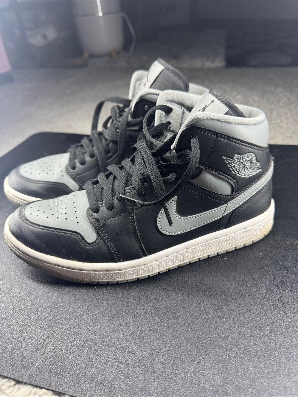 Nike Air Jordan 1 Mid Black & Light Gray High-Top Sneakers